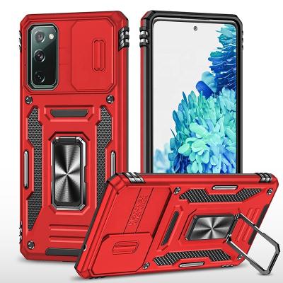 China Ring Holder Shockproof Armor PC Slide Camera Back Cover Cell Phone Shockproof Case For Samsung galaxy s20 Fe S23 ultra S22 plus S21 S20 for sale