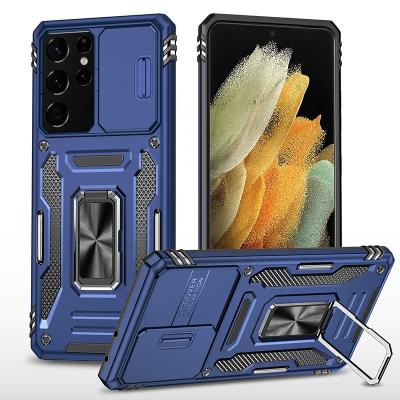 China Shockproof 2 in 1 Armor PC Slide Camera Cover with Ring Holder Original Phone Case Mobile Coque for Samsung s21 S23 ultra plus ultra S22 for sale