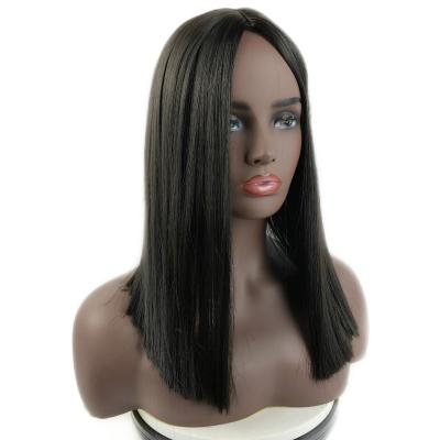 China Easy Apply Short Straight Bob Wigs For Women Shoulder Length Black Synthetic Wig Middle Middle Heat Resistant Wig For Cosplay Daily for sale