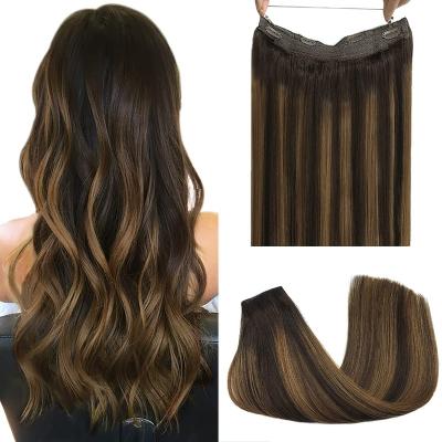 China Easy Apply Chocolate Brown Ombre To Honey Blonde Straight Invisible Hair Extensions With Fish Line for sale