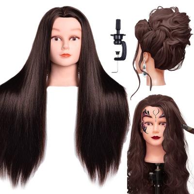 China Easy Apply Long Synthetic Fiber Hair Styling Training Head Mannequin Cosmetology Doll Head Hair With Free Clamp Holder for sale