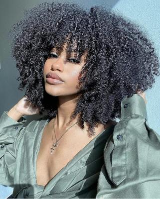 China Easy Apply Short Curly Afro Wig With Bangs For Women Curly Hair Wigs Black Color Afro Curly Synthetic Full Wig for sale