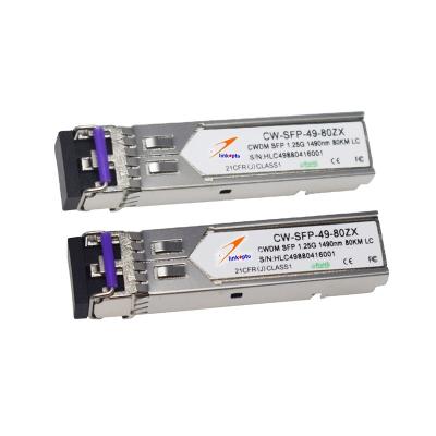 China Telecommunication CWDM SFP Transceiver 1.25G 1490nm 80KM LC Connector DOM Fiber Module 1/2/4G CWDM/DWDM Transceiver for sale