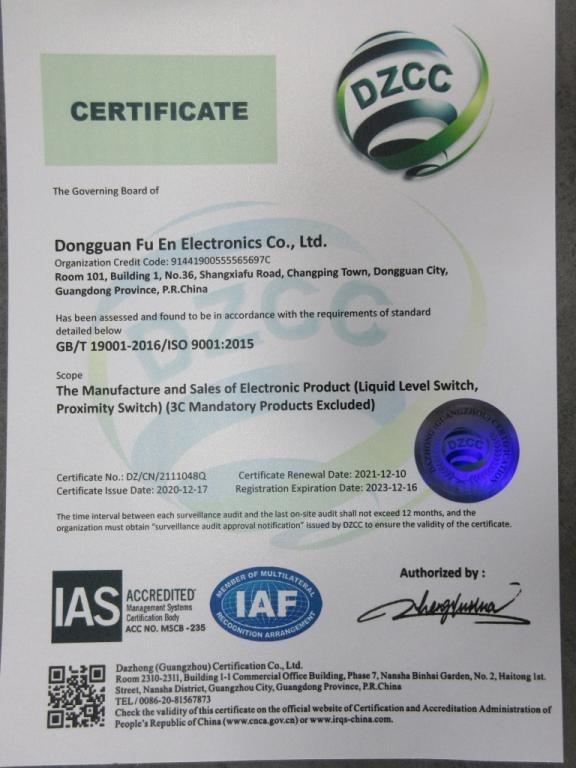 ISO9001 - Dongguan Fuen Electronics Co., Ltd.