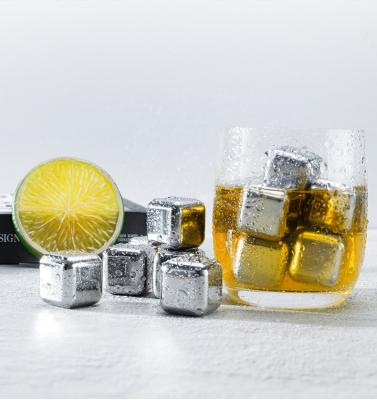 China Viable Wholesale Reusable Metal Ice Cube Whiskey Stones Gift Set Bar Accessories Chilling Stones Stainless Steel Ice Cube for sale