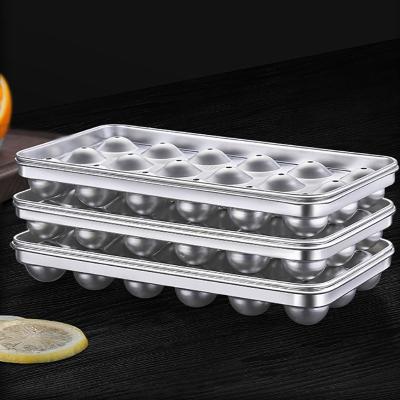 China Stored Reusable Non-Stick Round 33 Cavity Ice Cube Trays Sphere Ice Ball Maker Metal Ice Ball Mold for sale