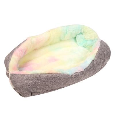 China Wholesale Factory Cheap Breathable Winter Plush Dog Bed Warm Washable Soft 2 in 1 High Quality Rainbow Pet Bed For Cats for sale