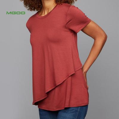 China MGOO Anti-Allergy Custom Pull Over Layer Care Tops Crew Neck Breastfeeding Clothes Solid Color Maternity Blouse for sale