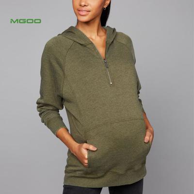 China Best Selling French Terry Pregnancy Clothing Pullover Maternity Hoodies Anti-allergy MGOO OEM Half Zipper Maternity Sweatshirt for sale