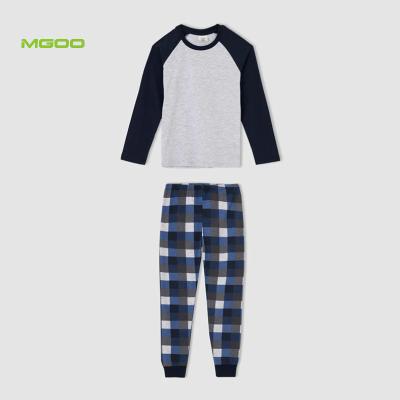 China MGOO Breathable Long Sleeve Fitted Plaid Long Sleeve Pajamas Set Custom Kids Pajamas for sale