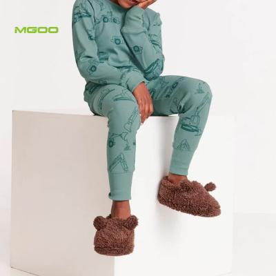 China MGOO Breathable Super Soft Kids Ribbed Cotton Loungewear Pajamas Set With Vehicles for sale