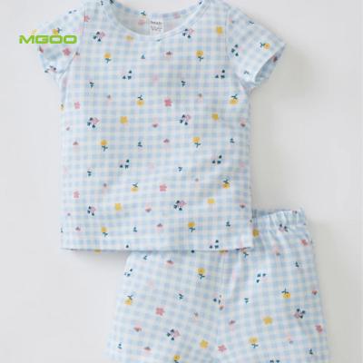 China Breathable MGOO Patterned Gingham Shorts Sleeve T-shirt and Shorts Pajama Set Baby Pajamas Summer for sale