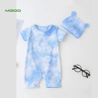 China Fashion Style MGOO OEM Baby Boy Tie Dye Rib-knit Overalls With Hat Cotton Rompers Casal Onesie for sale