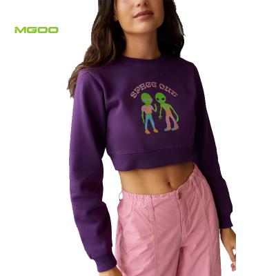 China MGOO Anti-Wrinkle Women Printed Crewneck Sweatshirt Cotton Polyester Blend Streetwear Cropped Sweatshirt for sale