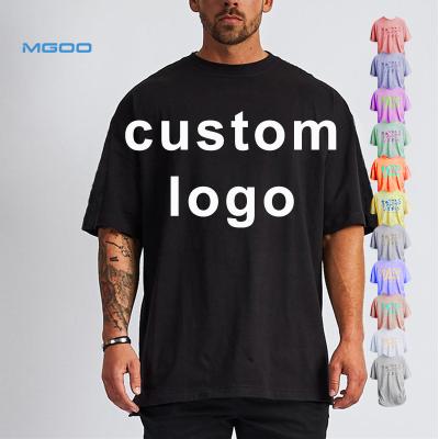 China Anti-Wrinkle MGOO 100% Cotton Heavy Sleep Tops Mens Custom Embroidered Logo Embroidered White Oversized T-Shirt for sale