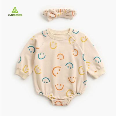 China Custom 100% Cotton Infant Unisex Casual Romper Fit Casual Style MGOO Smile Print Long Sleeve for sale