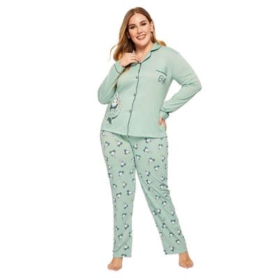 China Autumn QUICK DRY Women's Plus Size Pajamas Plus Size Lapel Cartoon Chef Rabbit Fat Ladies Pajamas Set Plus Size Women Pajamas for sale