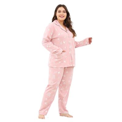 China Home Suit Women New Autumn QUICK DRY Women's Nightgown Lapel Long Sleeve Pants Plus Size Plus Fat 2 Piece Women's Nightgown Set for sale