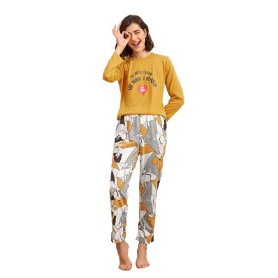 China 2022 new women's pajamas QUICK DRY round collar long sleeve pants cotton pajamas set casual women's suit for sale