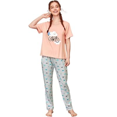 China QUICK DRY Print Women's Cloud Time Pajamas Loose Short Long Sleeve Pants Casual Home Wear for sale