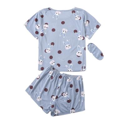 China QUICK DRY Design Round Collar Cartoon Rabbit Milk Summer Nightgown Ladies Short Sleeve Shorts With Eye Mask Ladies Dress Home Set for sale