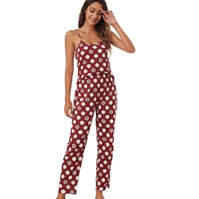 China 2022 New QUICK DRY Women's Redtone Pattern Pajamas Sexy Halter Backless Pants Set With Round Neck Eye Mask Nightgowns Summer for sale