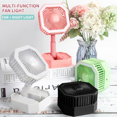 China New Three Winds USB Lamp Light Small LED Fan Hotel Night Light Desktop Fan Multifunctional Small Foldable Night Light for sale