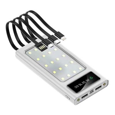 China New ultra-thin 30000mah large capacity mobile power supply with camping lights and dual led lights comes with 4 wires powerbank for sale