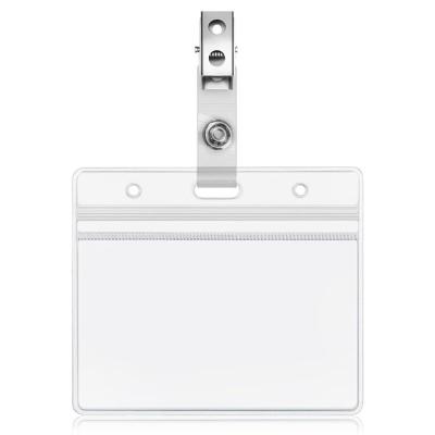 China Water Proof Double Hole Cut Out Clear Plastic Horizontal Waterproof ID Clip Badge Clip PVC Card Bage Holder for sale