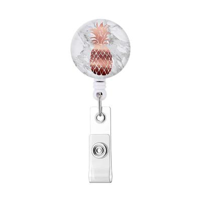 China New Arrivals Cartoon Plastic Epoxy Colorful Marble Pineapple Badge Reel Holder Clip ID Card Badge Holder for sale