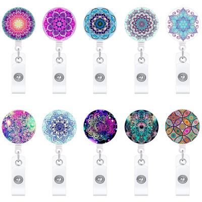 China Gradient Dream Colorful Mandala Flowers Plastic Badge Reel Holder Durable Star Clip for sale