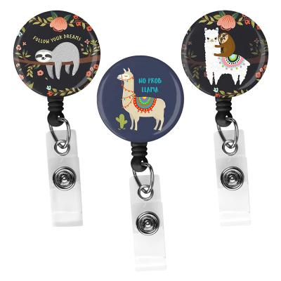 China Newcomers Alpaca Nurse Epoxy Durable Plastic Cute Hand Painted Sloth Retractable Reel ID Badge for sale