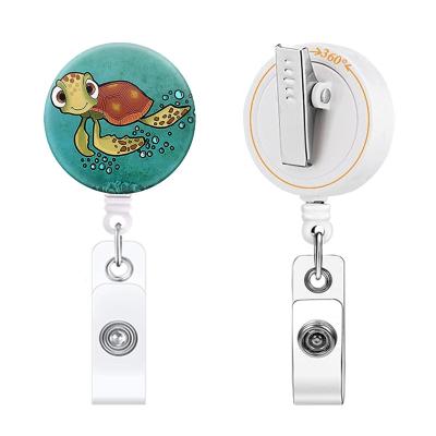 China Cute Sliding Green Turtle Badge Reel Holder ABS Durable Epoxy Patch Plastic Cartoon Clip for sale