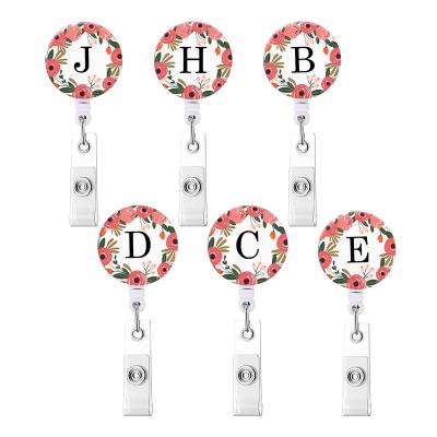 China Retractable Retractable ID Card Badge Holder ABS Glue Patch Flower English Letters Name Badge Reel for sale