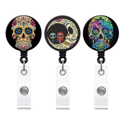 China Plastic ID Card Badge Holder New Arrivals Halloween Painted Badge Reel Holder Skeleton Plastic Clip for sale