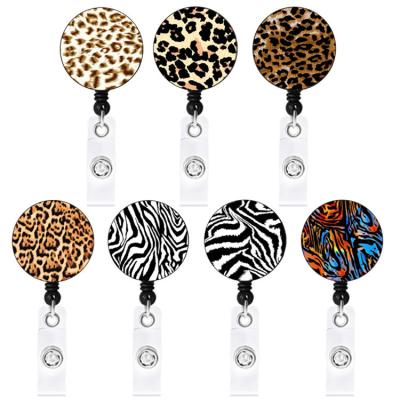 China Custom Glue Leopard Patch ID Card Badge Holder New Arrivals ABS Retractable Badge Holder for sale