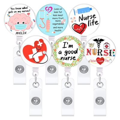 China Hand Drawn Nurse Brain Love Needle Wreath Doctor Retractable Cartoon Stethoscope ID Plastic Badge Reel Holder Hospital Office Attendance ID Card Badge for sale