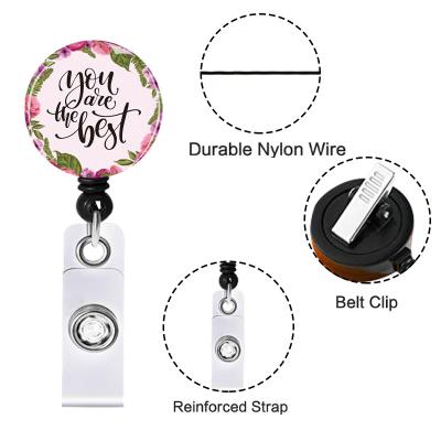 China New Arrivals Flower Plastic Epoxy Cool Inspired Little English Nurse Retractable Reel ID Badge ID Card Holder for sale