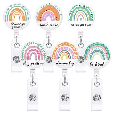 China New cartoon id card badge holder rainbow full-plane hand-painted glue sticker plastic id badge reel holder clip for sale