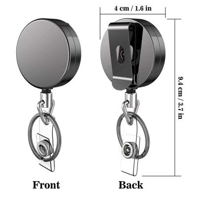 China Desktop 4cm Gun-Grey Zinc Alloy Retractable Badge Holder with Belt Clip Key Holder for Name Card Badge Holder Heavy Duty Retractable Reel for sale