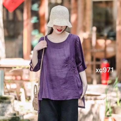 China 2022 summer new design Anti-wrinkle shirt 100%Ramie high quality lipsy link half sleeve female novationshirt dyed T-shirt superdry for sale