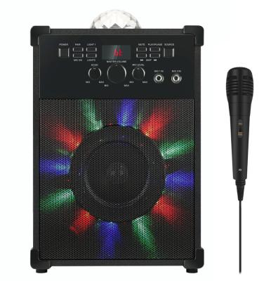 China EZCast 5W LED Colorful Flashing Light Multimedia Speaker With Wire Microphone For Home Disco Party Connect To Bluetooth USB Line In for sale