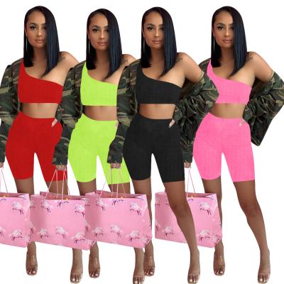 China Hot Selling Anti-Static Two-piece Jogging Women's One Shoulder Sports Suit One Of The Short Set Two-Piece Yoga Leggings for sale