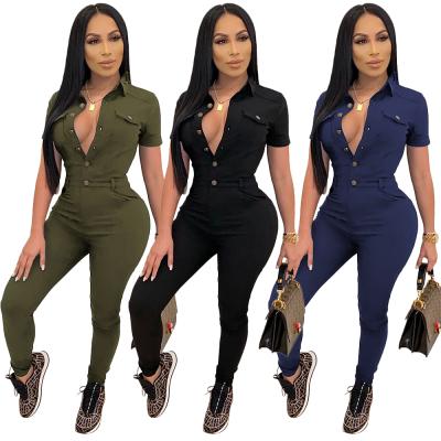 China Anti-Static Drop Shipping Women's Summer Shorts Sleeves Button Down Pocket Shorts Work Out Overalls Rompers for sale