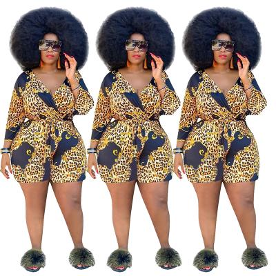 China New style anti-shrink plus size elastic leopard print women's clothing plus size jumpsuit for sale