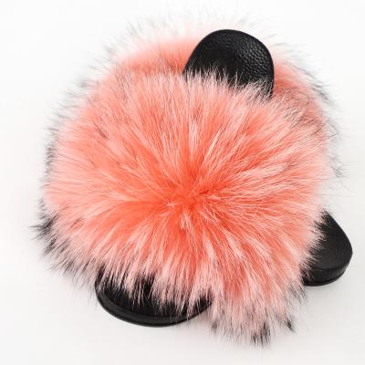 China Fashion Trend Kid Young Man Real Fuzzy Fur Scandal Fluffy Pink Fur Slides Fox Fur Slides For Women for sale