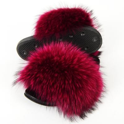 China Fashion Trend Raccoon Kids Fur Slides Fax Fox Fur Slides Slippers For Women for sale