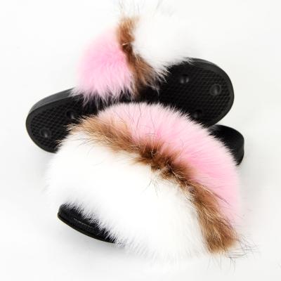 China Fashion Trend Fur Slippers Slides For Women Raccoon Fur Open Toe Real Fluffy Gils Bedroom Slips Outdoor for sale