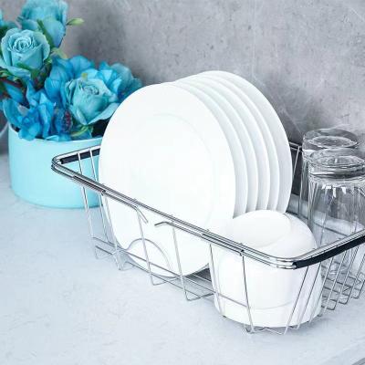 China Minimalist Expandable Deep And Tall Dish Drying Rack, Over The Sink, In The Sink Or On The Counter Dish Drainer Rustproof Stainless Steel for sale