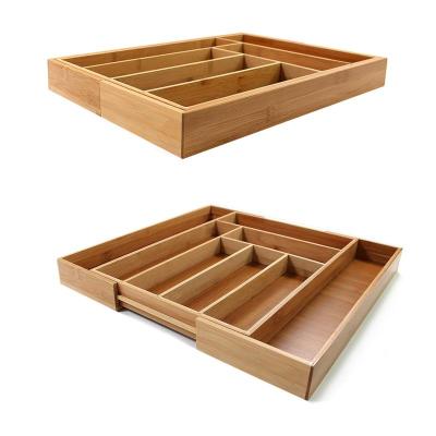 China Wholesale Bamboo Freshness Keeping Drawer Kitchenware Cutlery Storage Tray Box With 7 Compartments for sale